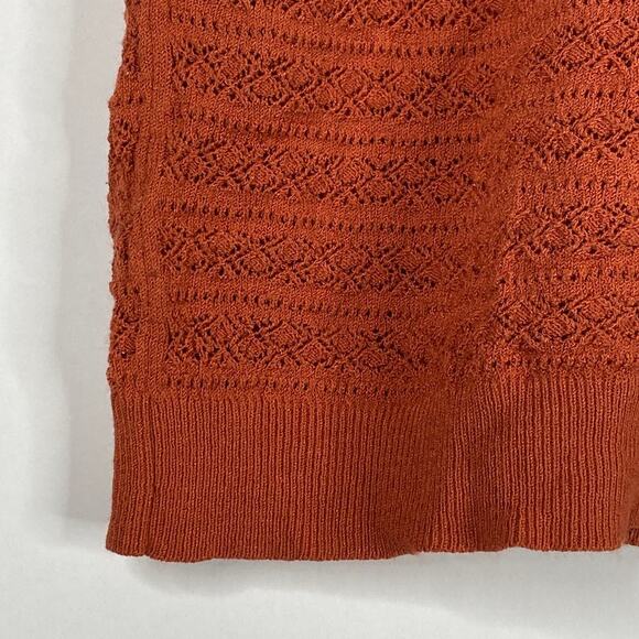 2/$30 ZARA Open Knit Crochet Sweater Small Burnt Orange Crew Long Sleeve #6453 - Picture 7 of 13